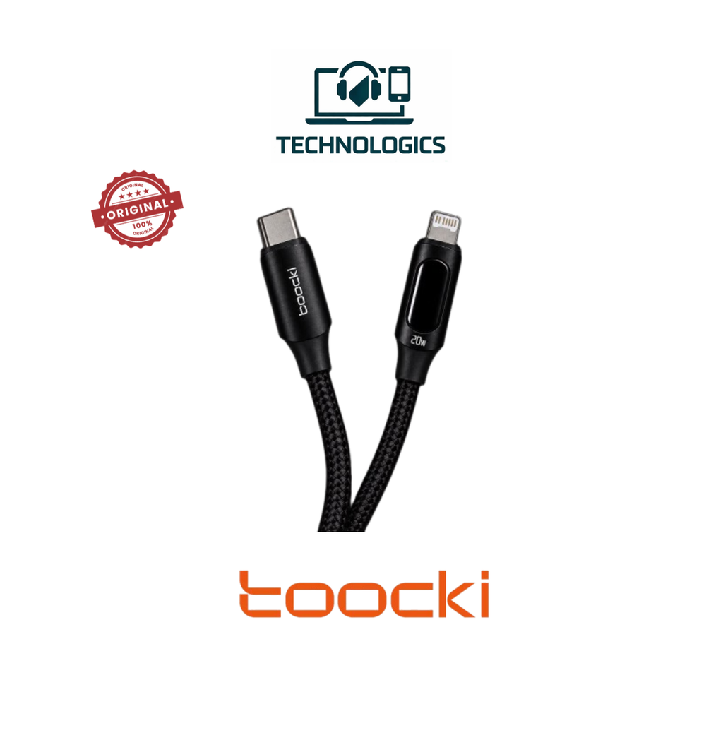Toocki 20W Type-C to Lightning Cable with Digital Display | Fast Charging Braided Cable