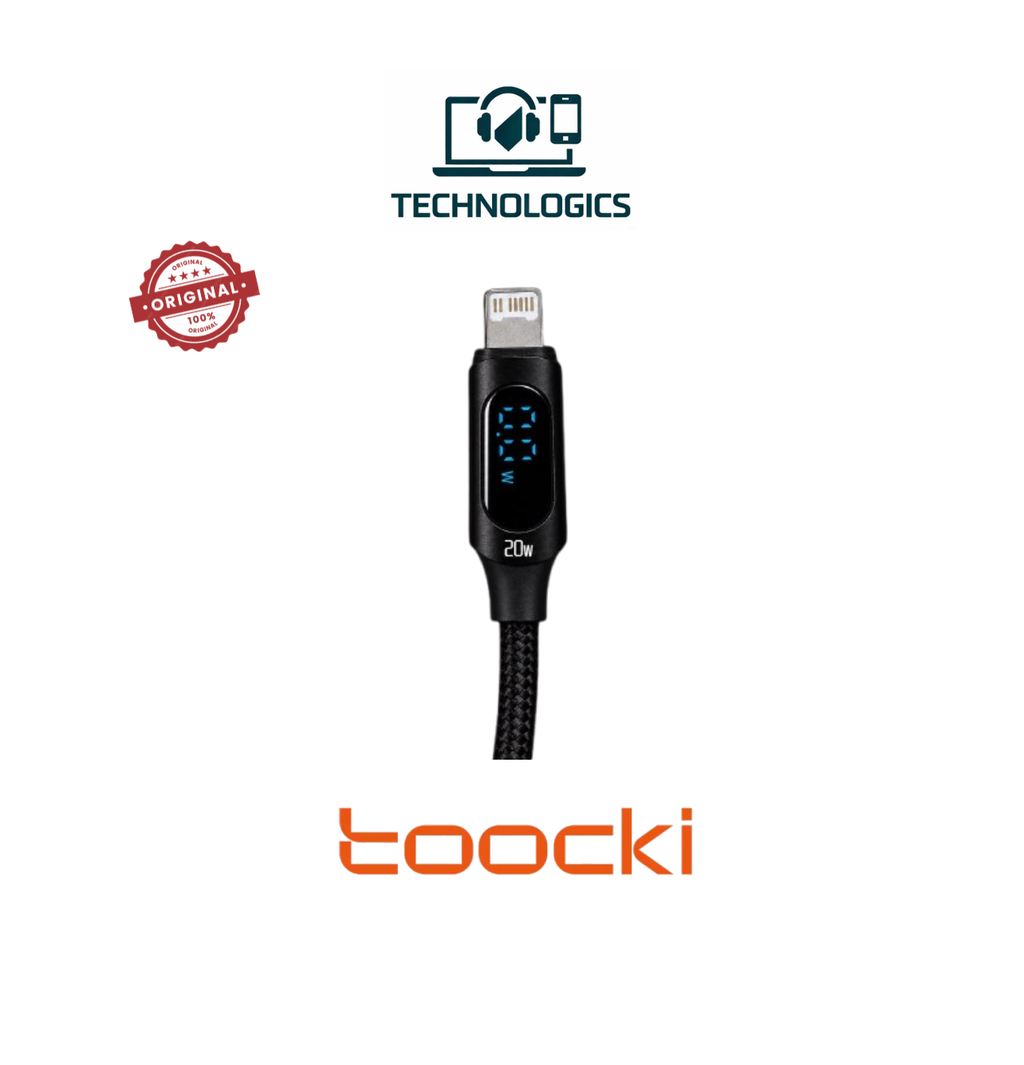 Toocki 20W Type-C to Lightning Cable with Digital Display | Fast Charging Braided Cable